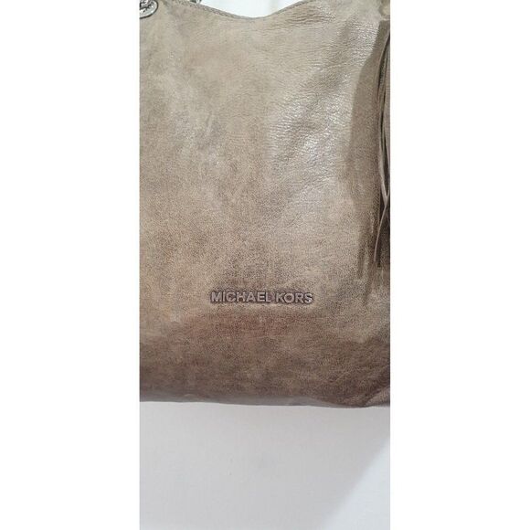Michael Kors Handbag Women L Chelsea Metallic Tan Whipstitch Tassel Shoulder Bag - Picture 3 of 15